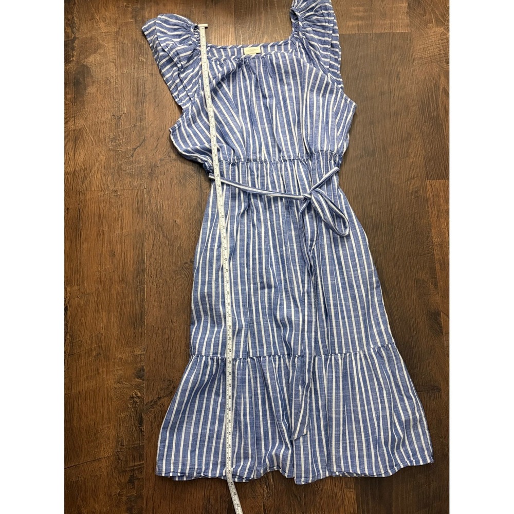 St Johns Bay Blue White Striped Ruffle Sleeve Tiered Midi Dress XL